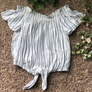 Mind Code Crop Top, Blue and White Stripe With a Tie Women’s Size M